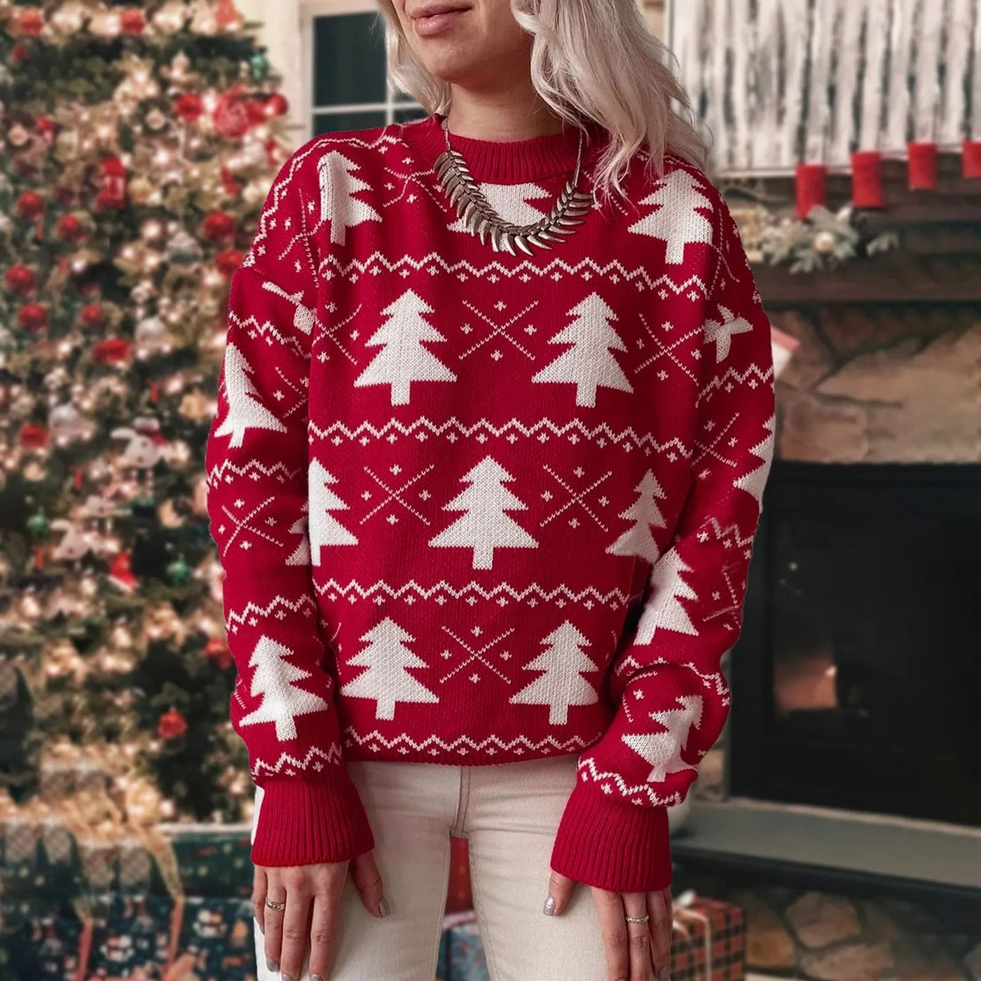 Linda - Damen Weihnachtspullover mit Tannenbaum-Muster
