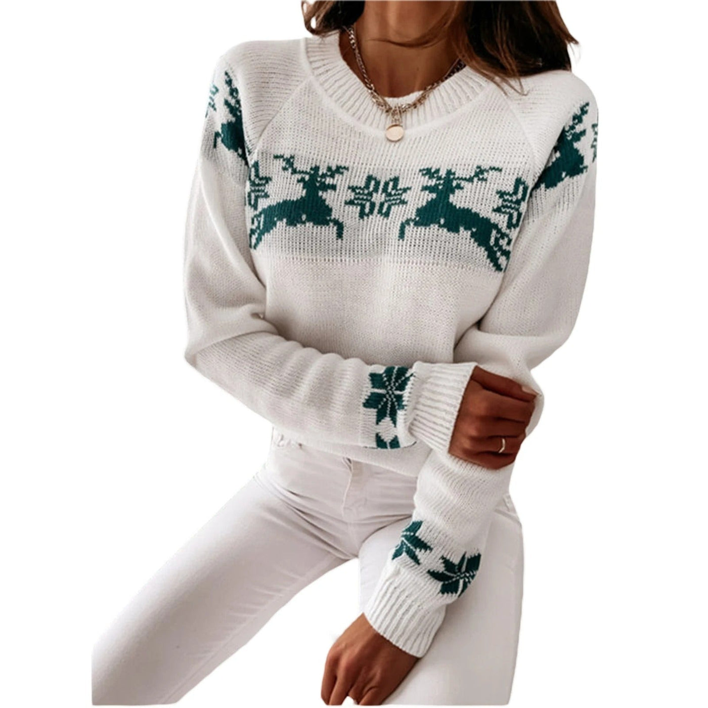 Melanie - Damen Weihnachtspullover mit Rentiermuster