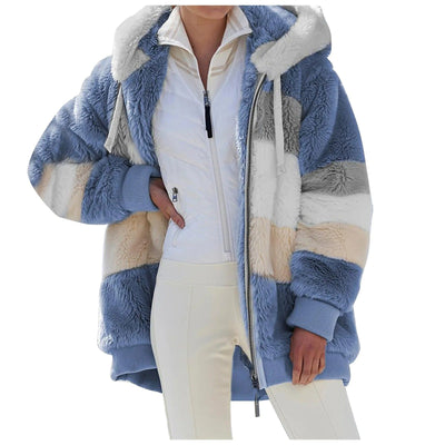 Amalia - Damen Plüsch-Blockstreifen-Jacke
