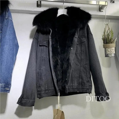 Lea - Damen Jeansjacke mit Kunstfellfutter