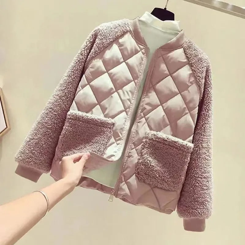Mila - Damen Steppjacke mit Teddyärmeln