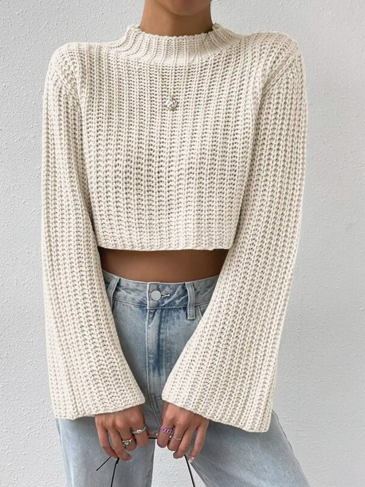 Lara - Damen Cropped Pullover mit Glockenärmeln