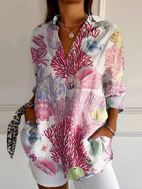 Johanna | Damen Gepunktete Bluse Mit Knopfleiste Und Print in Rosa