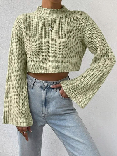 Lara - Damen Cropped Pullover mit Glockenärmeln