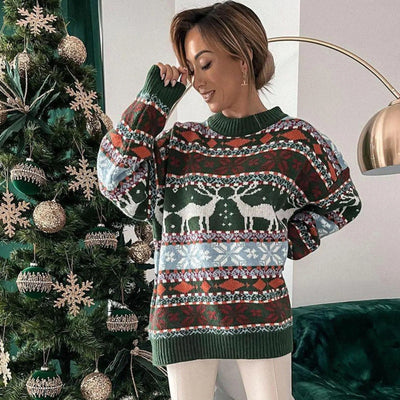 Katarina - Damen Weihnachtspullover mit Norwegischem Rentiermuster