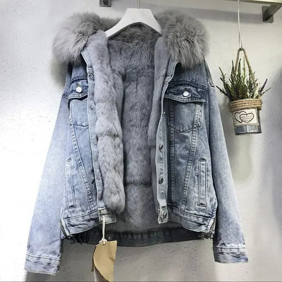 Lea - Damen Jeansjacke mit Kunstfellfutter
