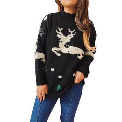Selene - Damen Weihnachtspullover mit Springendem Rentiermotiv