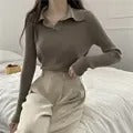 Alina - Damen Rippstrick Pullover mit Kragen
