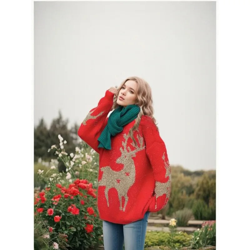 Sabrina - Damen Weihnachtspullover mit Schneeflockenmotiv