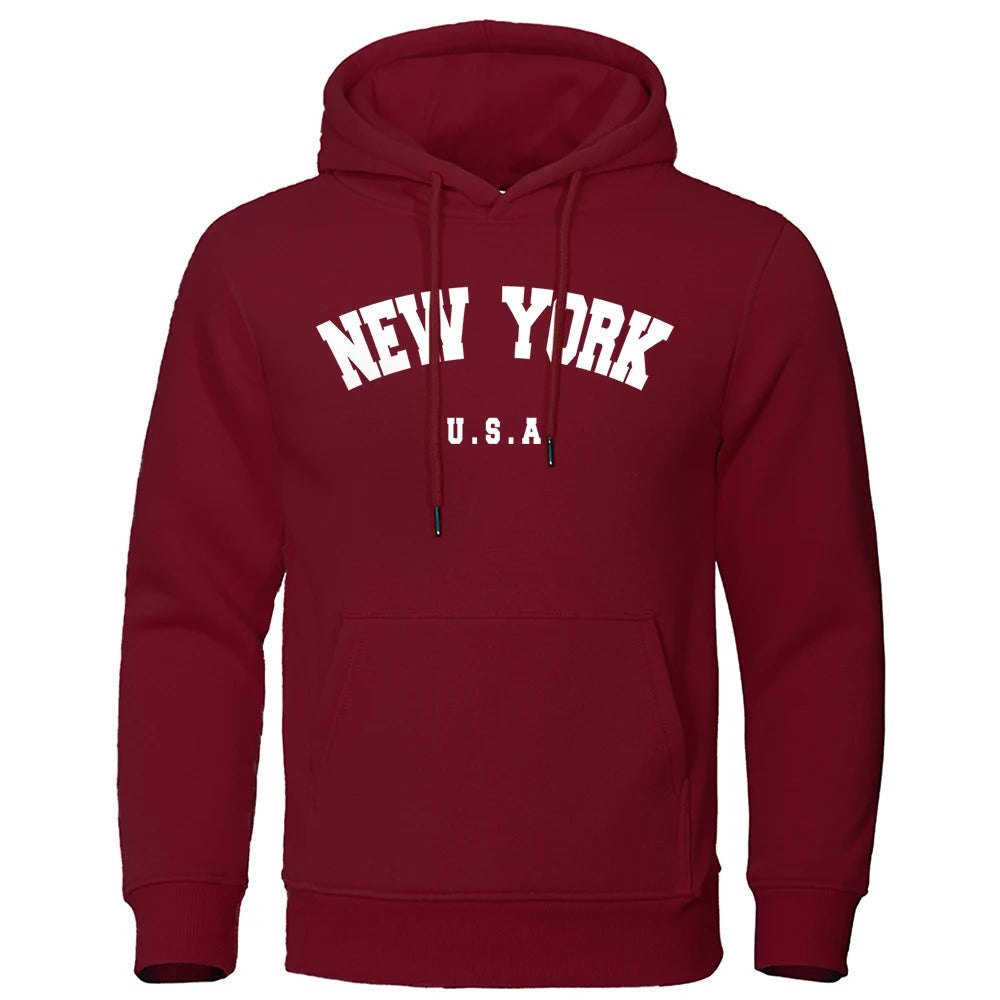 Espen - Übergroßer Pullover mit Kapuze und New York USA Buchstabenaufdruck für Männer und Frauen