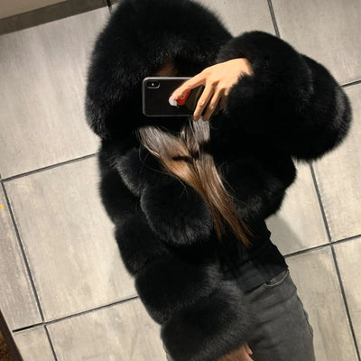Celina - Damen Kunstpelzjacke mit Kapuze