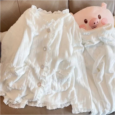 Johannes - Fleece-Pyjama-Set mit langärmeliger Strickjacke und passender Pyjamahose für Frauen