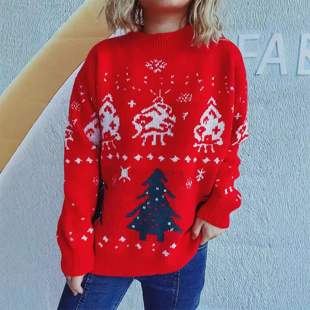 Anika - Damen Weihnachtspullover mit Rentier- und Tannenbaum-Muster