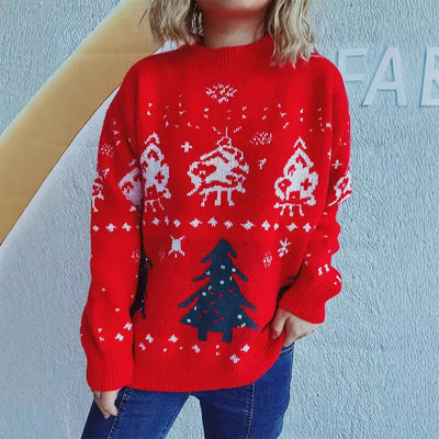 Anika - Damen Weihnachtspullover mit Rentier- und Tannenbaum-Muster