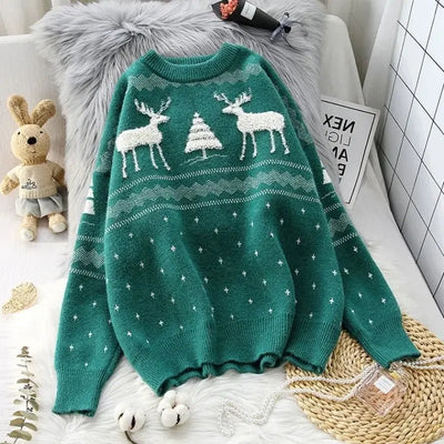 Tessa - Damen Oversize Weihnachtspullover mit Elchmotiv