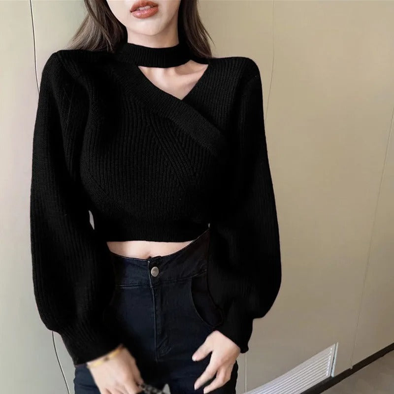 Stella - Damen Cropped Pullover mit Ausschnitt
