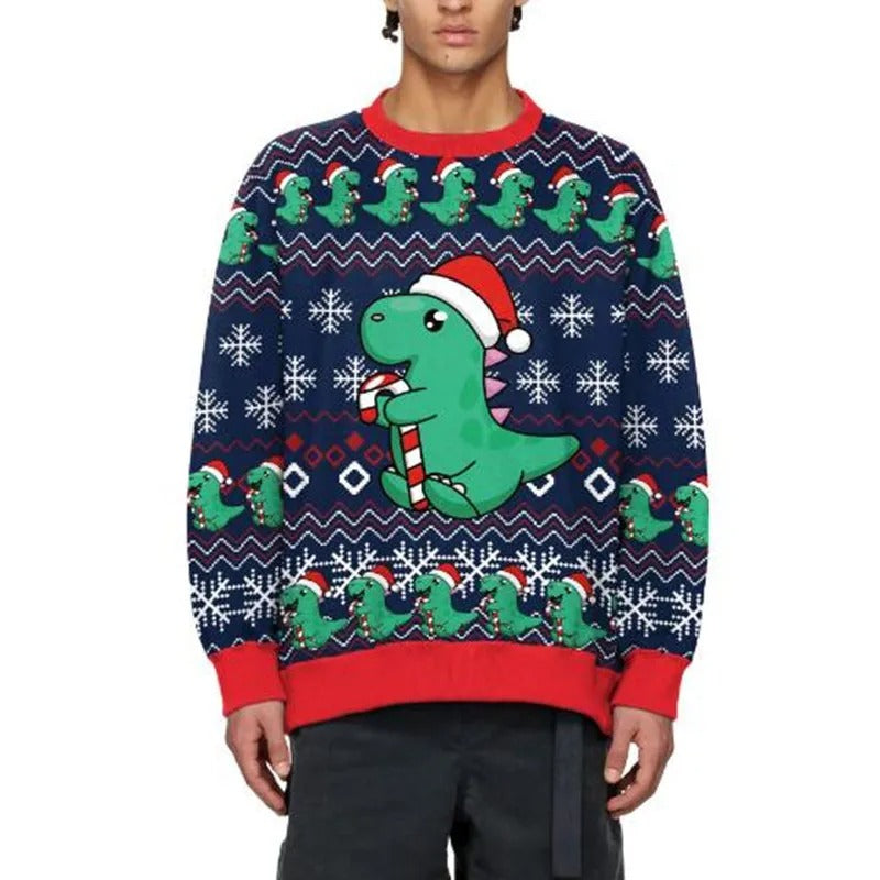 Kevin - Herren Weihnachtspullover mit Dino-Motiv