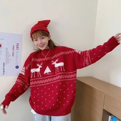 Tessa - Damen Oversize Weihnachtspullover mit Elchmotiv