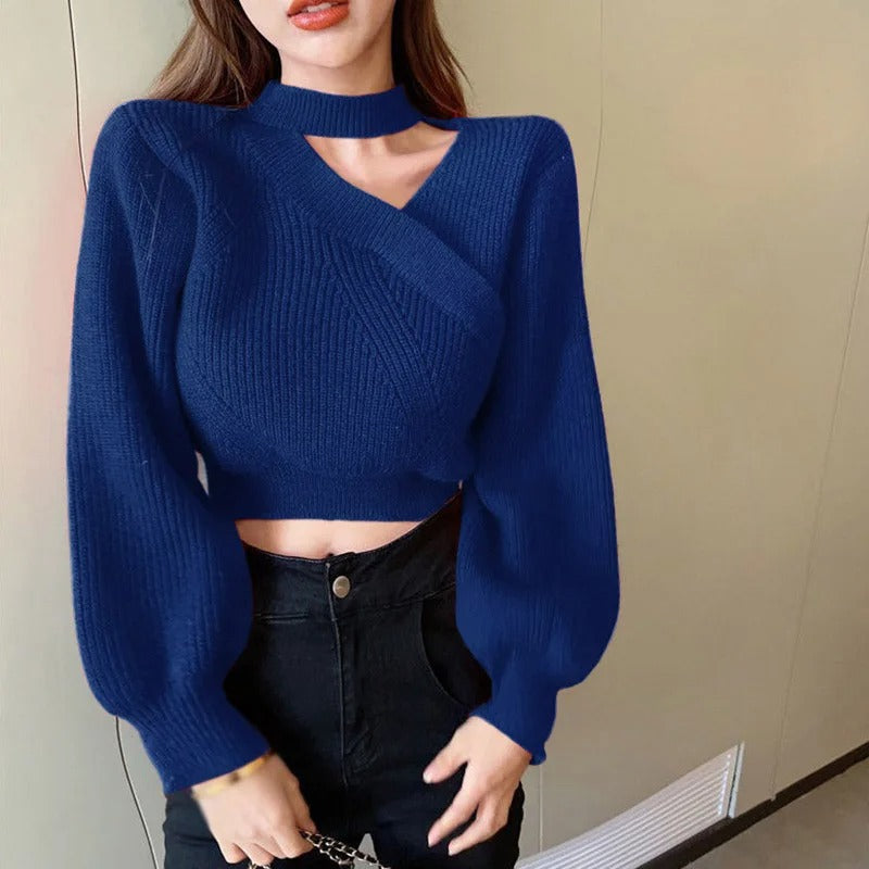 Stella - Damen Cropped Pullover mit Ausschnitt