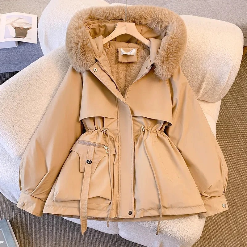 Leonie - Damen Parka mit Kunstfellkragen