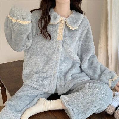 Johannes - Fleece-Pyjama-Set mit langärmeliger Strickjacke und passender Pyjamahose für Frauen