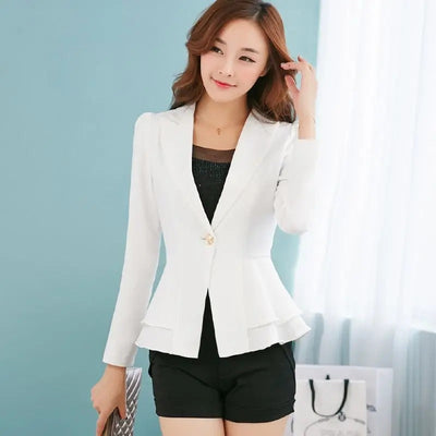 Katrin - Elegante Blazerjacke mit Goldknopf und Gerüschten Saum für Frauen