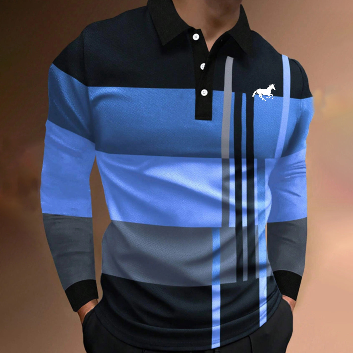 Langarm-Poloshirt in gespleißter Farbe für Männer