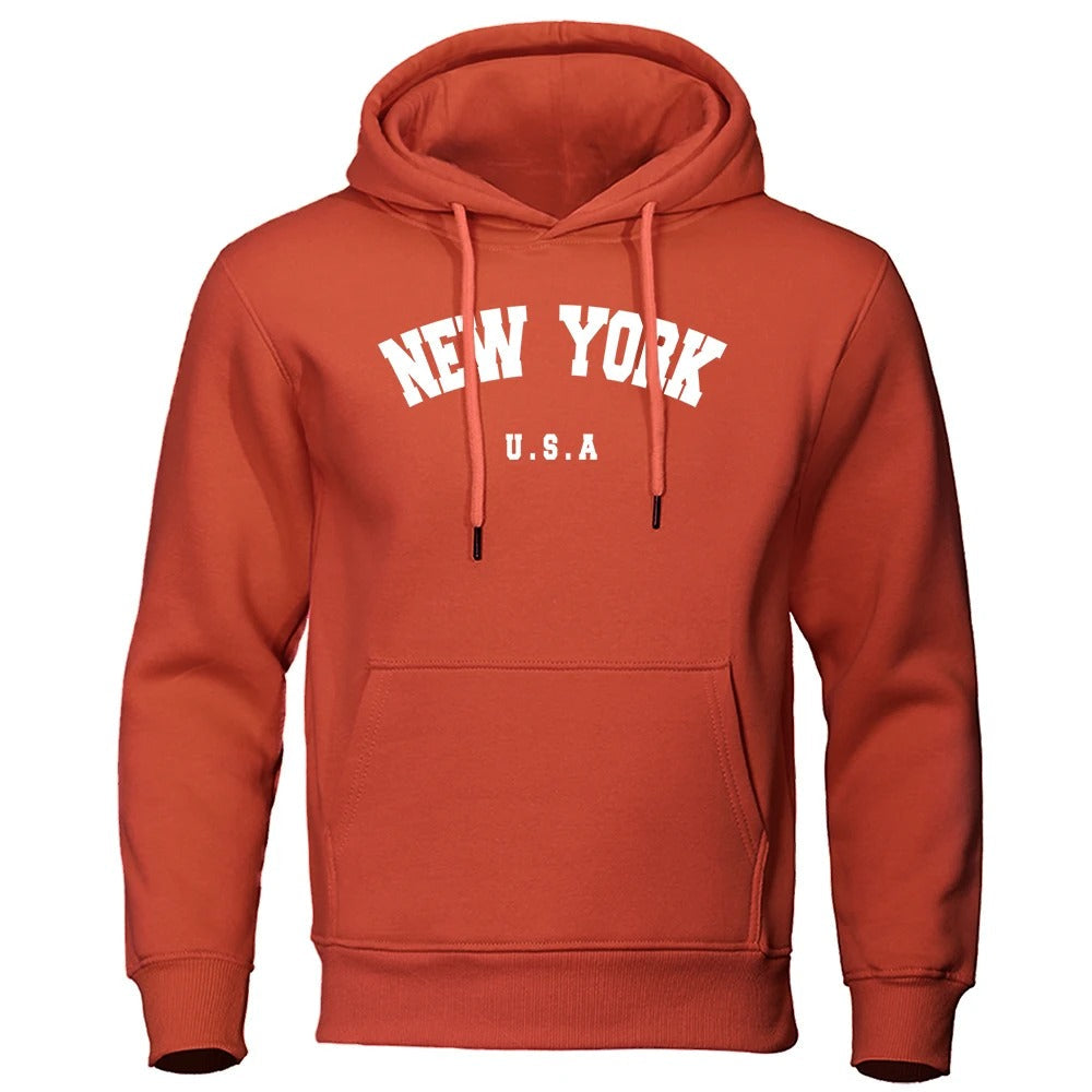 Espen - Übergroßer Pullover mit Kapuze und New York USA Buchstabenaufdruck für Männer und Frauen