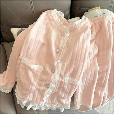 Johannes - Fleece-Pyjama-Set mit langärmeliger Strickjacke und passender Pyjamahose für Frauen