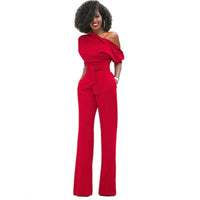 Veronica | Damen One Shoulder Weites Bein Jumpsuit in Rot