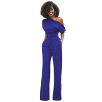 Veronica | Damen One Shoulder Weites Bein Jumpsuit in Blau