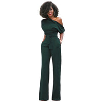 Veronica | Damen One Shoulder Weites Bein Jumpsuit in Militärgrün