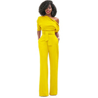 Veronica | Damen One Shoulder Weites Bein Jumpsuit in Gelb