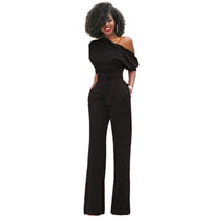 Veronica | Damen One Shoulder Weites Bein Jumpsuit in Schwarz