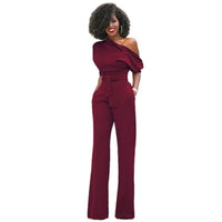 Veronica | Damen One Shoulder Weites Bein Jumpsuit in Weinrot