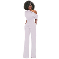 Veronica | Damen One Shoulder Weites Bein Jumpsuit in Weiß