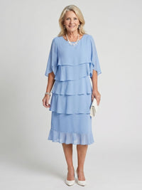 Vesperina | Damen Gestuftes Midi Kleid mit Rüschenärmeln in Blau