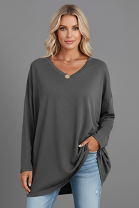 Vesperina | Damen V-Ausschnitt Langarmshirt in Dunkelgrau