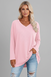 Vesperina | Damen V-Ausschnitt Langarmshirt in Rosa