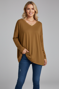 Vesperina | Damen V-Ausschnitt Langarmshirt in Dunkelgelb