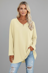 Vesperina | Damen V-Ausschnitt Langarmshirt in Hellgelb
