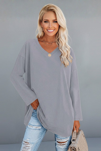 Vesperina | Damen V-Ausschnitt Langarmshirt in Grau