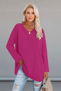 Vesperina | Damen V-Ausschnitt Langarmshirt in Dunkelrosa