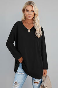 Vesperina | Damen V-Ausschnitt Langarmshirt in Schwarz