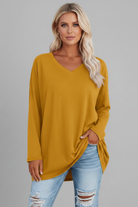 Vesperina | Damen V-Ausschnitt Langarmshirt in Gelb