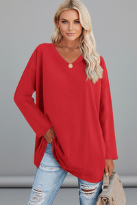 Vesperina | Damen V-Ausschnitt Langarmshirt in Rot