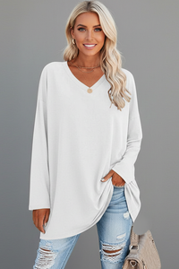 Vesperina | Damen V-Ausschnitt Langarmshirt in Weiß