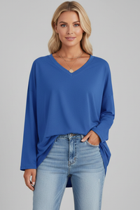 Vesperina | Damen V-Ausschnitt Langarmshirt in Blau