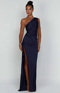 Violetta | Damen One Shoulder Maxikleid in Marineblau