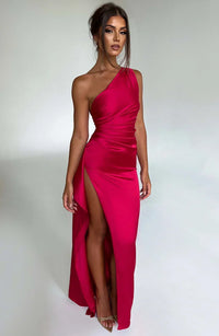 Violetta | Damen One Shoulder Maxikleid in Rot